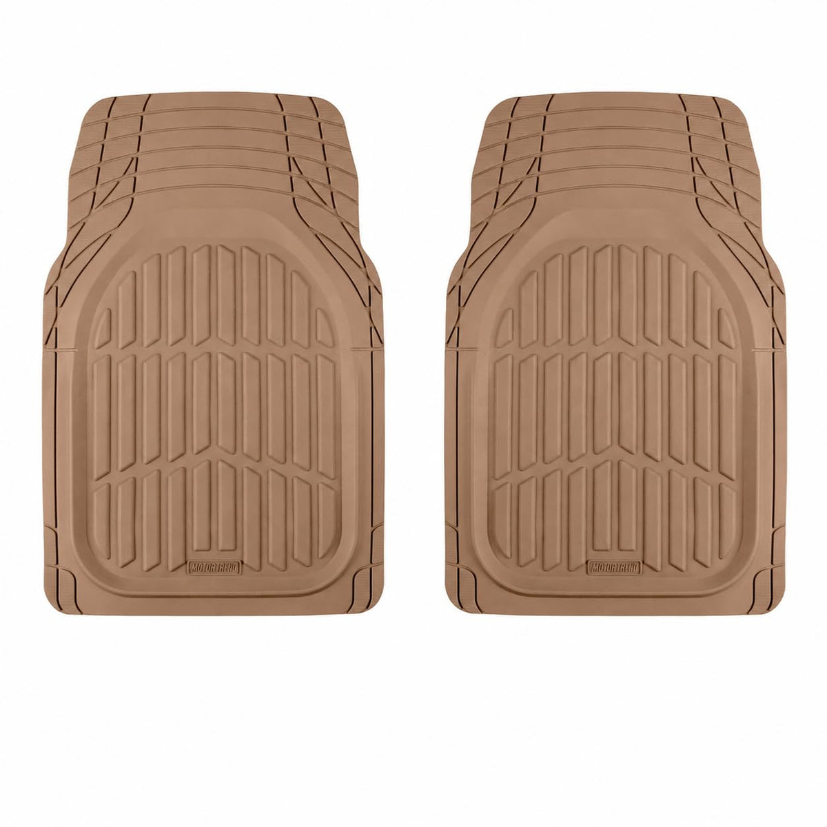 Motor Trend FlexTough front pair in beige showing full coverage and protection