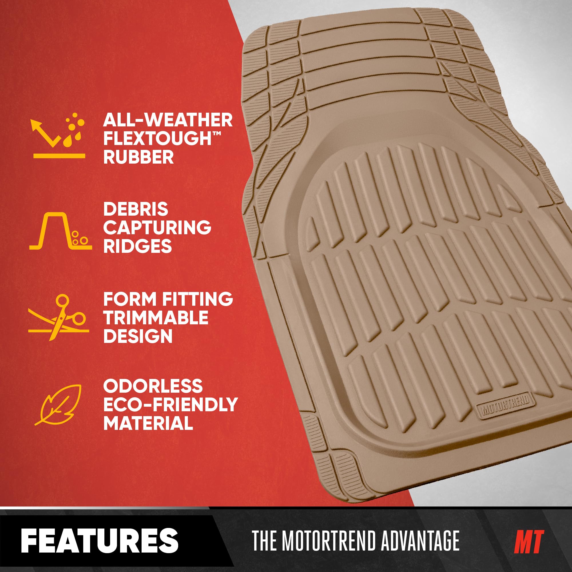 Motor Trend FlexTough textured tread close-up highlighting debris trapping