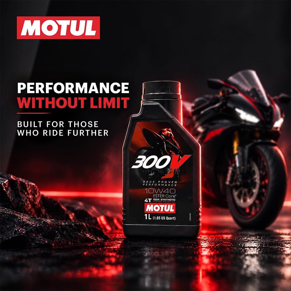 Motul 300V pouring action into engine showing easy refill benefit