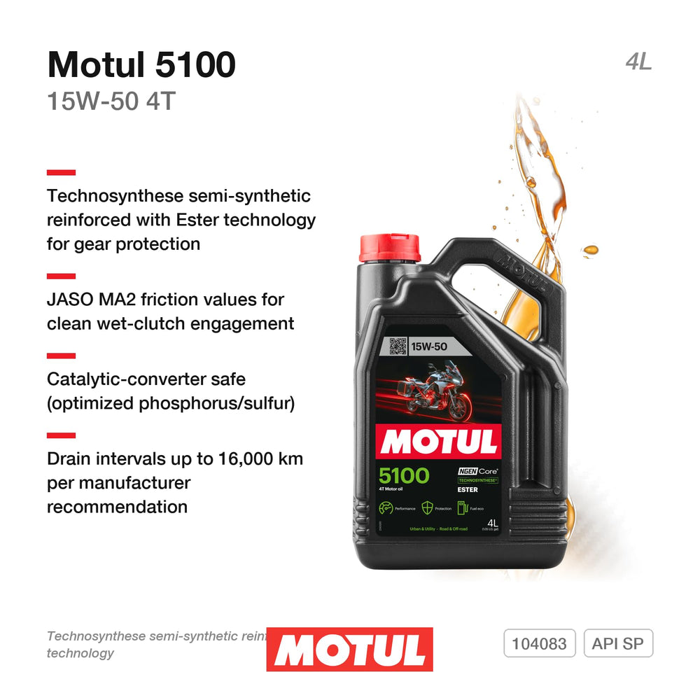 Motul 5100 being poured into motorcycle engine for smooth shifting benefit