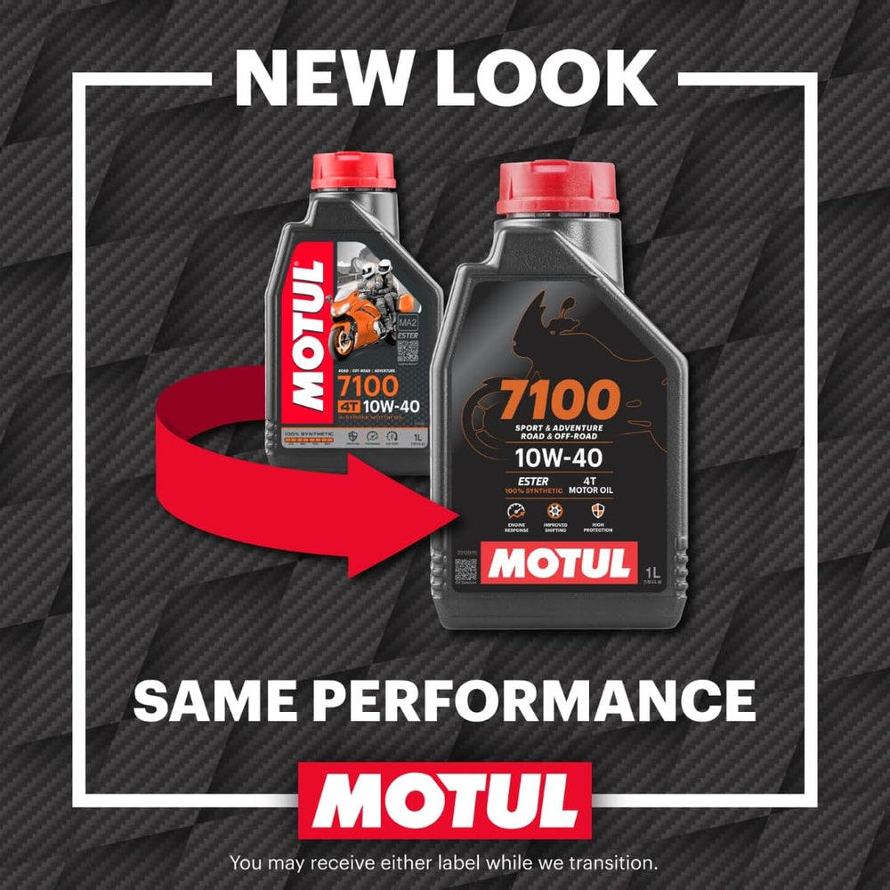 Motul 7100 1L beside measuring scale showing accurate 1 liter volume
