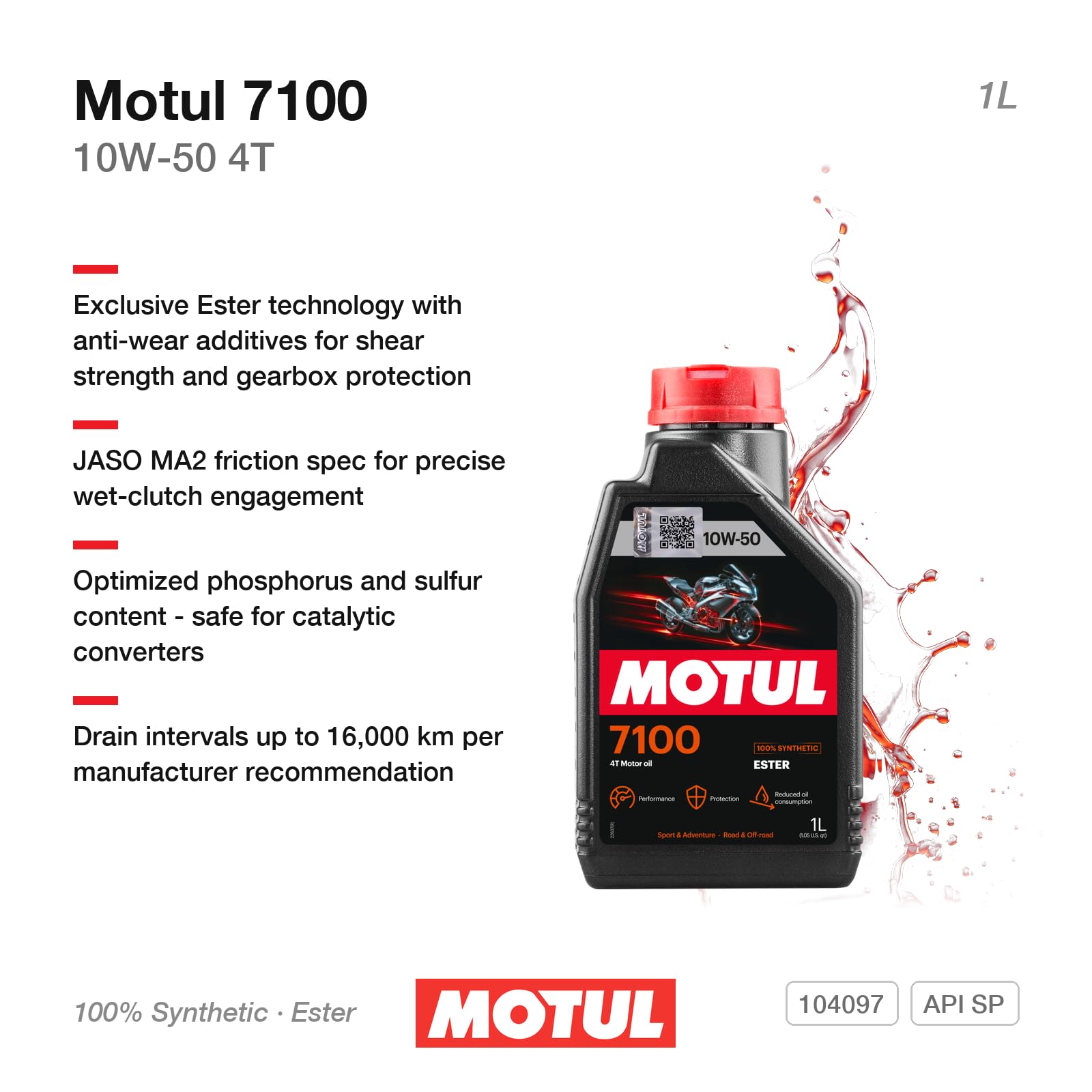 Motul 7100 close-up of integrated pour spout and dual-seal cap for clean filling benefit