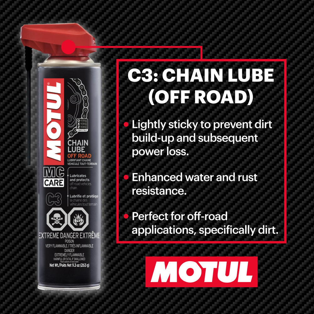 Motul chain brush and nitrile gloves arranged for clean, mess-free maintenance