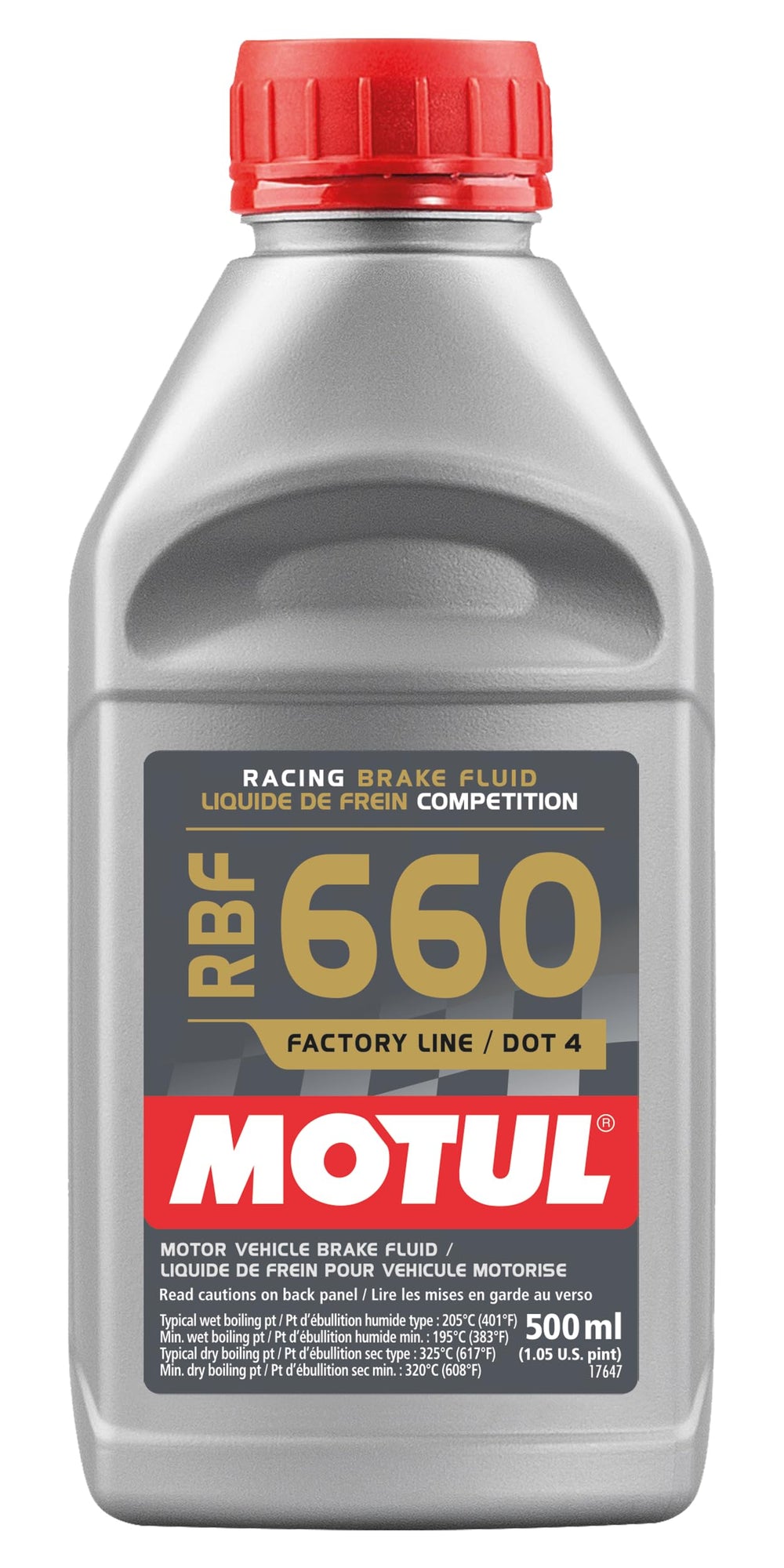 Motul bottle front view showing label and volume, highlighting reliable high-temperature performance