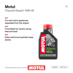 Motul Transoil Expert pouring close-up, demonstrating smooth flow and improved shifting