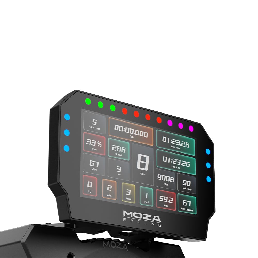 MOZA CM2 mounted on steering wheel showing live telemetry and improved reaction