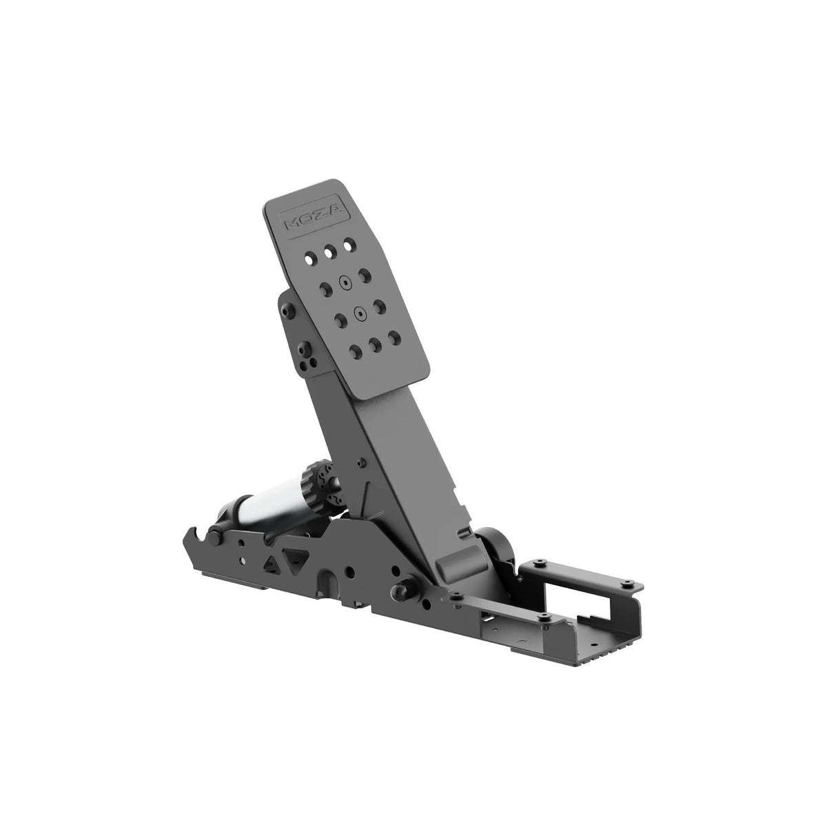 MOZA SRP2 clutch pedal front view showing solid aluminum build and secure mount benefits