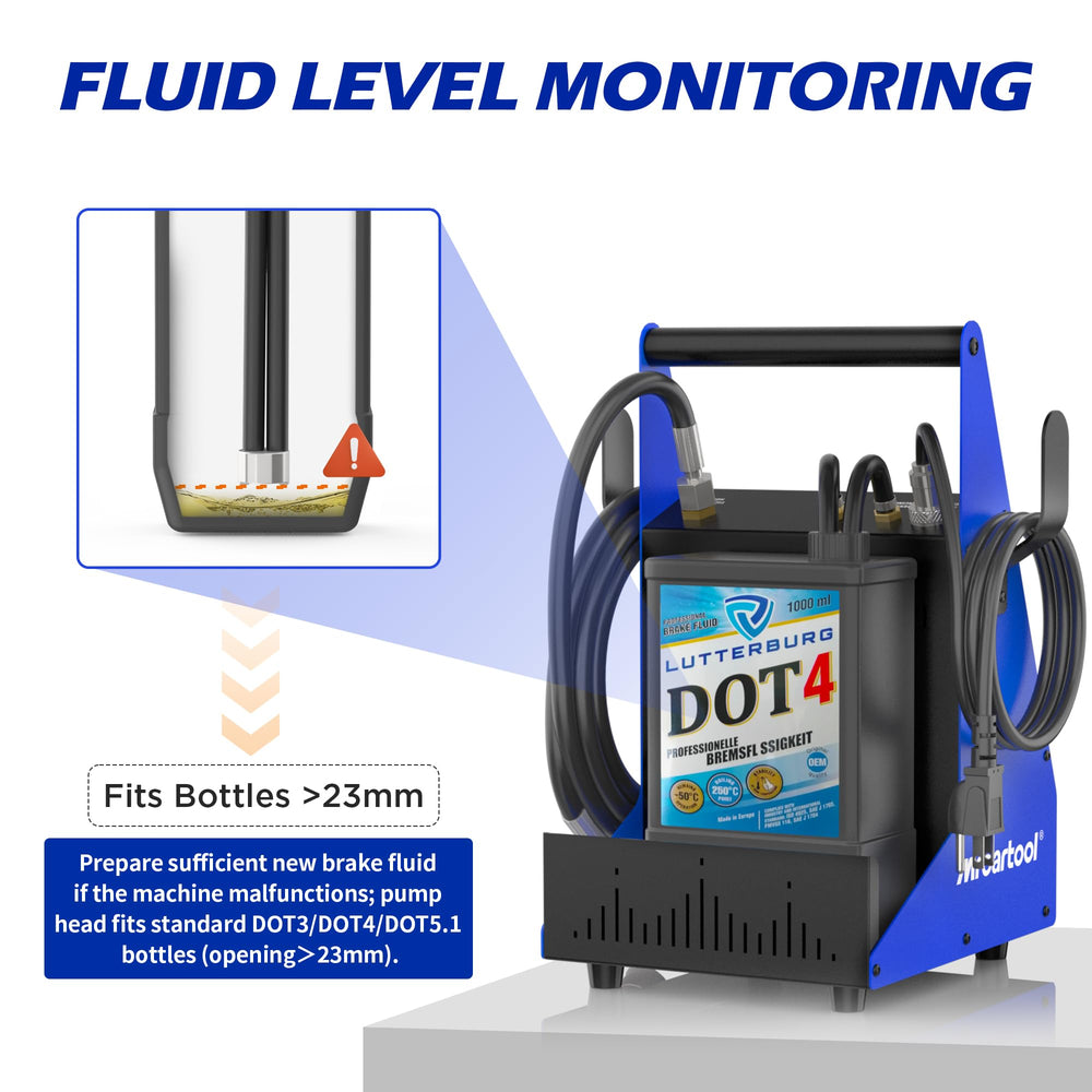 MR CARTOOL pump connected to brake-fluid bottle to enable controlled flushing
