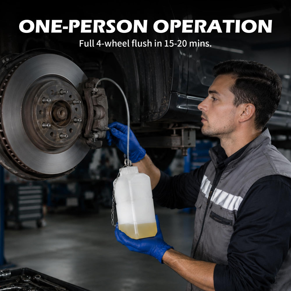 MR CARTOOL technician using F109 to bleed brakes solo for time-saving service