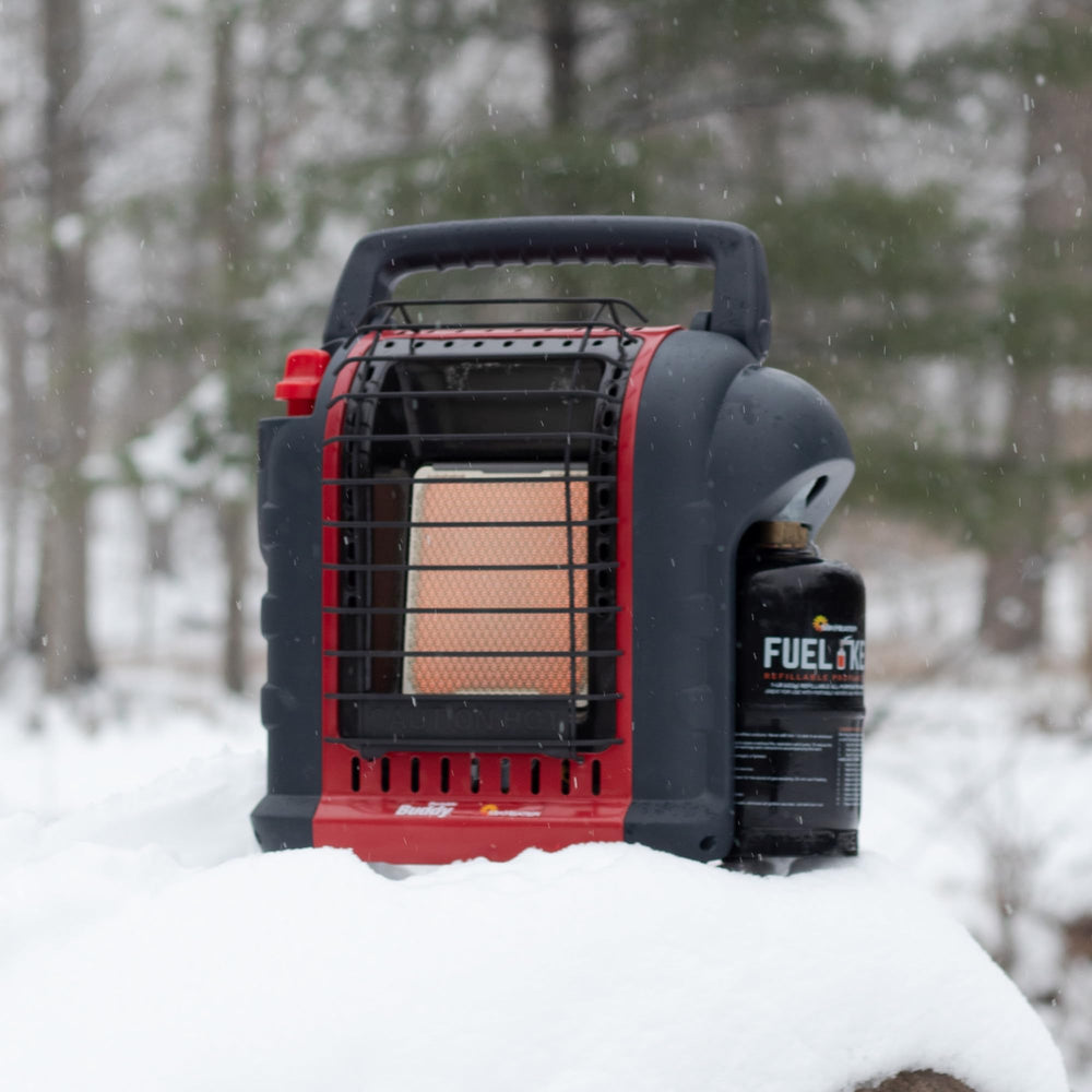Mr Heater in use at campsite providing outdoor warmth and comfort