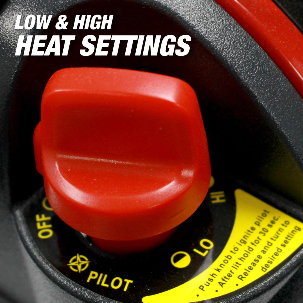 Mr Heater tip-over switch closeup showing safety shutdown feature