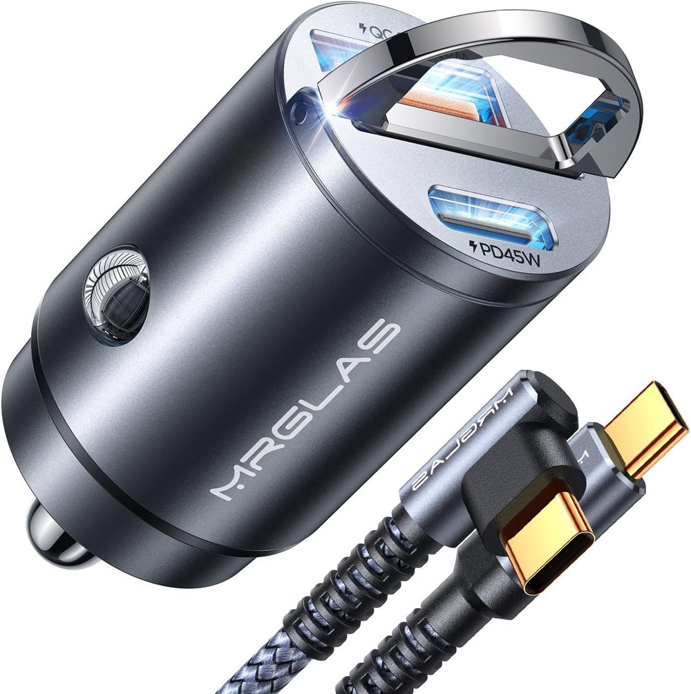 MRGLAS front view metal charger showing compact design and fast charging