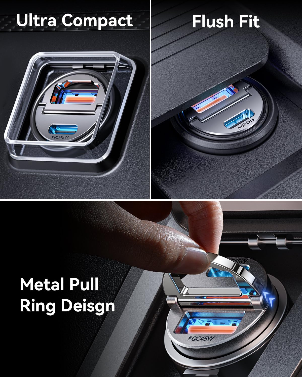 MRGLAS in car socket showing scale and low-profile fit benefit