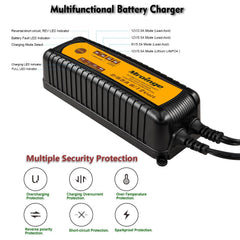Mroinge charger installed under a car hood maintaining battery during storage