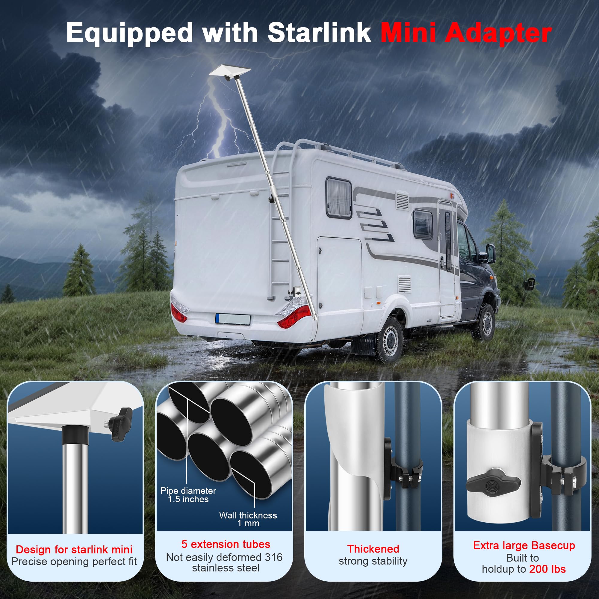 Mskekit pole collapsed into compact sections for convenient trunk storage