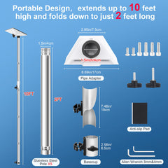 Mskekit telescoping pole assembled on RV ladder providing elevated satellite placement