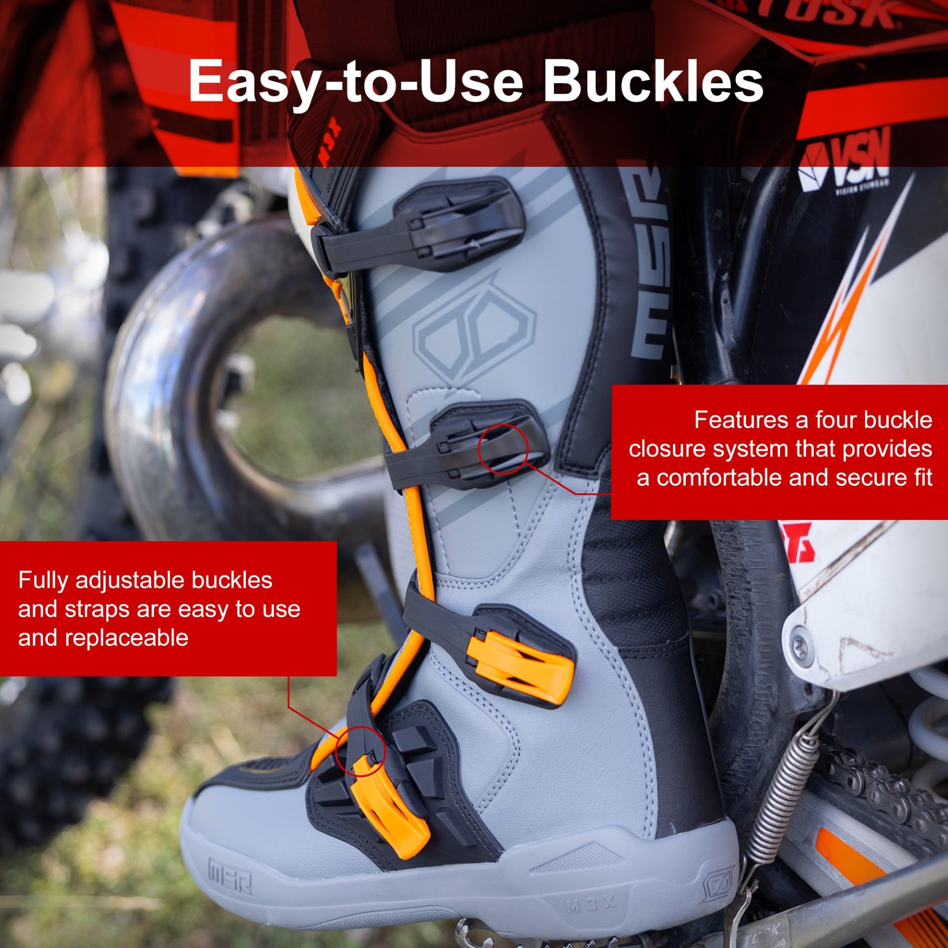 MSR youth M3X top view of adjustable buckles for quick glove‑friendly use