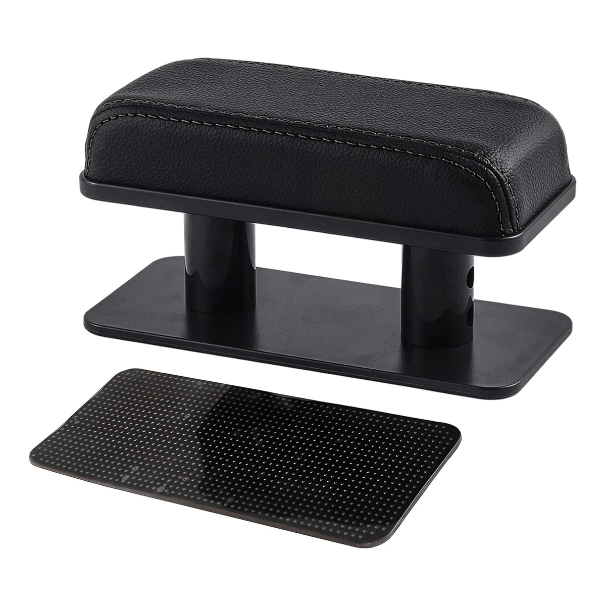 MTRPS front view of black leather armrest pad showing sleek profile and comfort