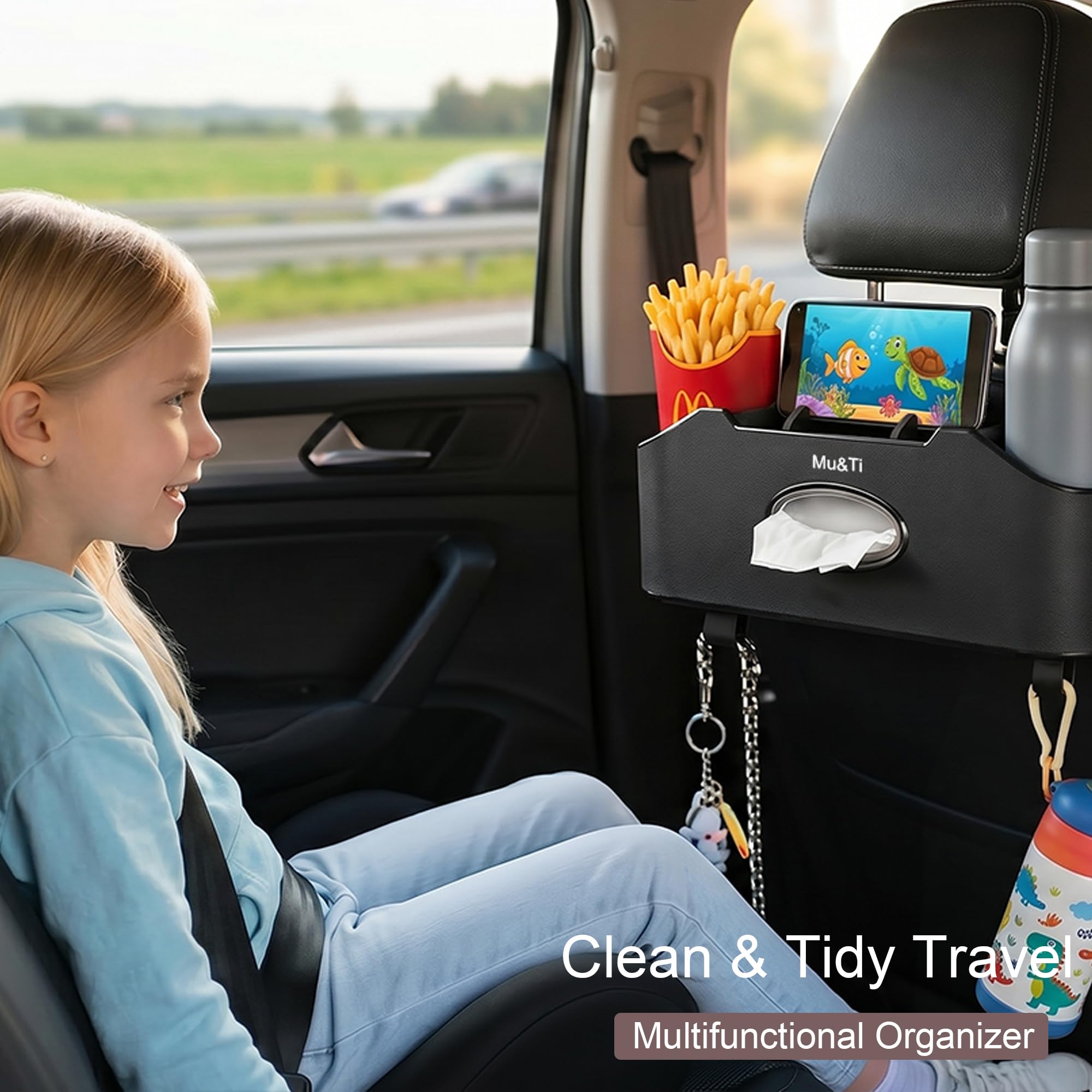 Mu&Ti headrest hooks during tool-free installation for quick setup