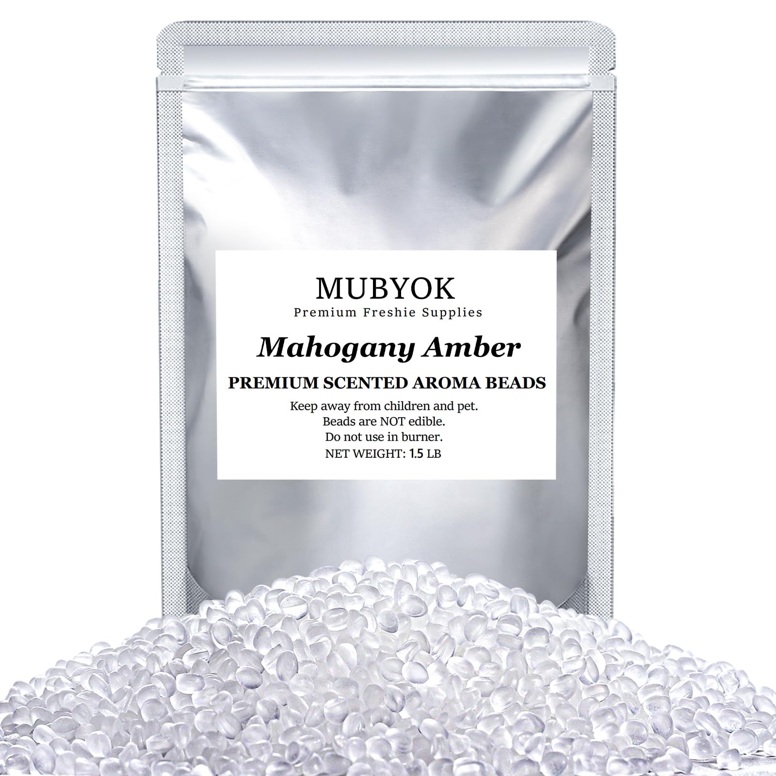 MUBYOK front packaging showing mahogany amber beads and benefits