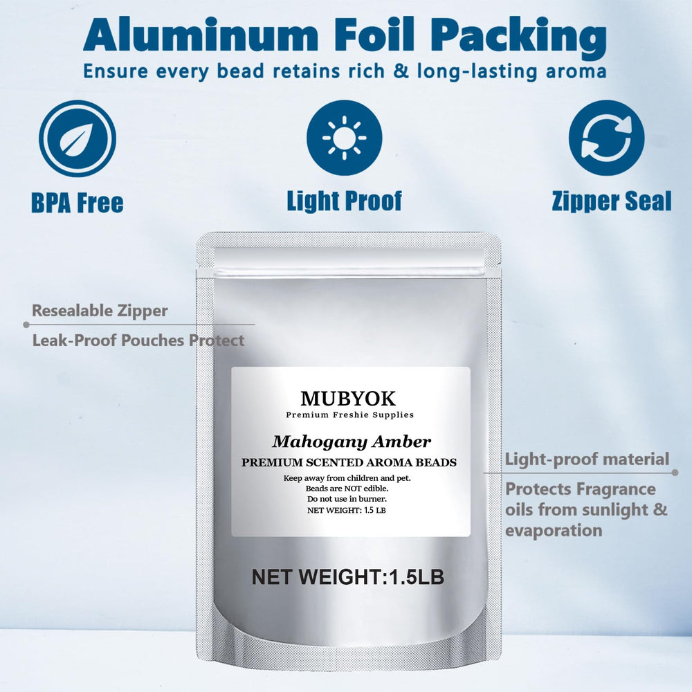 MUBYOK product label showing mahogany amber fragrance composition