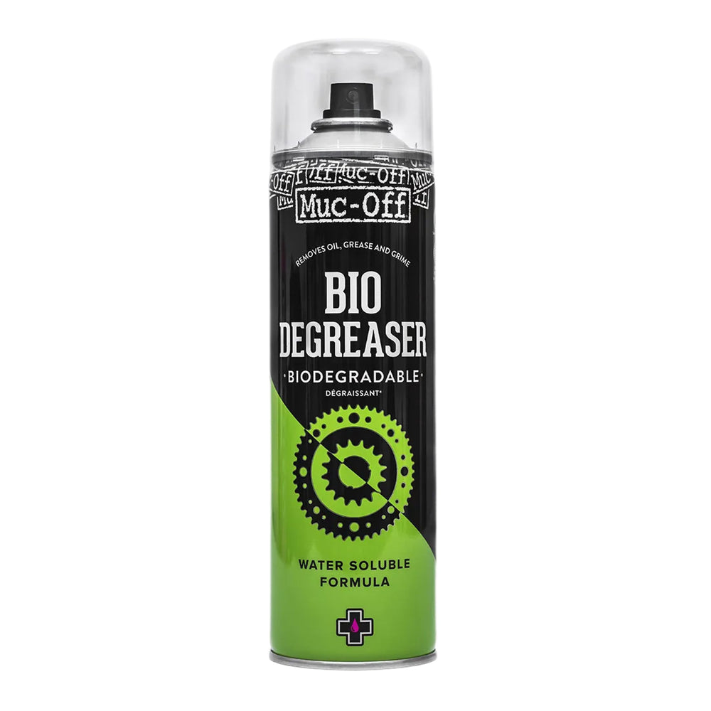 Muc-Off bottle front view showing 500ml degreaser and clear labeling for quick identification