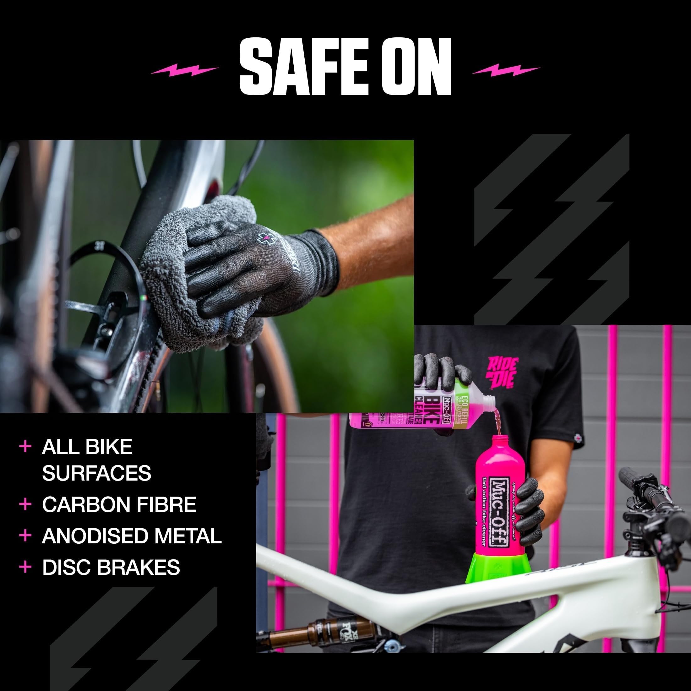 Muc-Off applied to chain as degreaser for efficient drivetrain cleaning