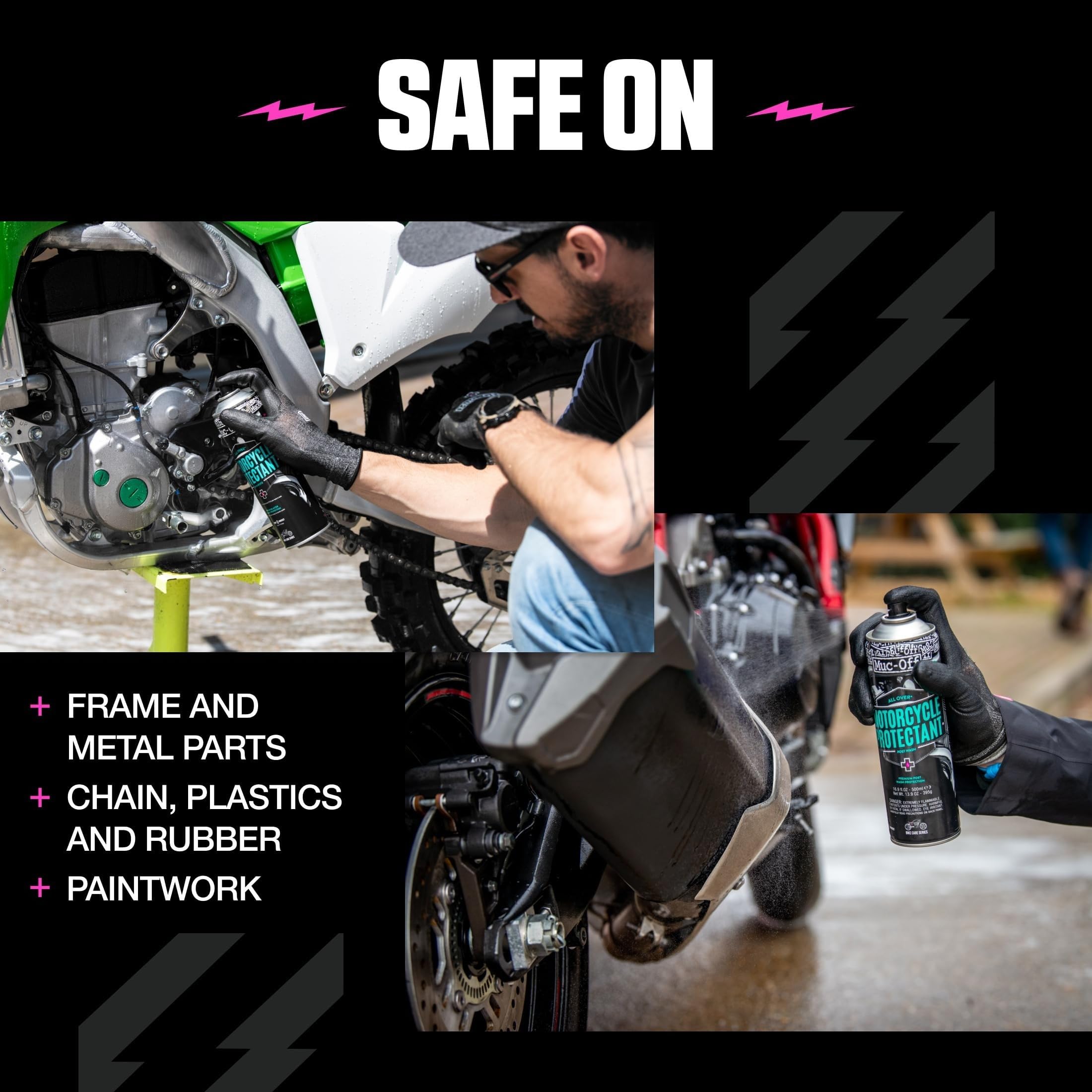 Applying Muc-Off to motorcycle bodywork to protect paint and reduce dirt adhesion
