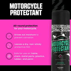 Muc-Off being sprayed onto metal demonstrating moisture displacement benefit