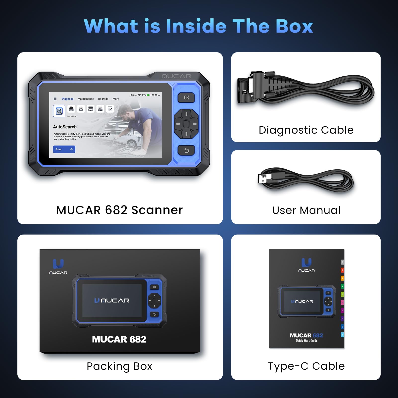 mucar 682 on workshop bench diagnosing car for professional workflow benefit