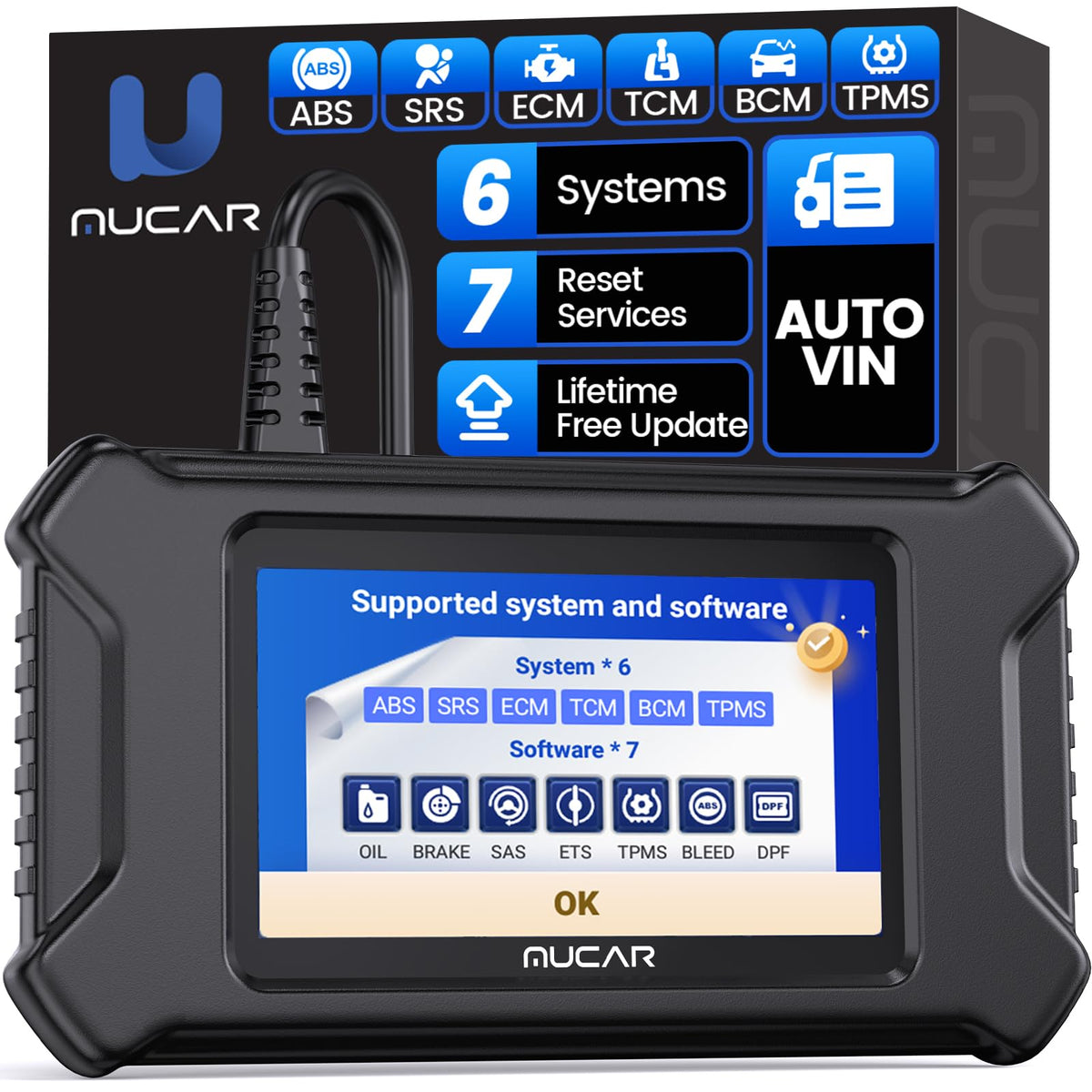 MUCAR CS6 front display showing clear diagnostics and quick navigation