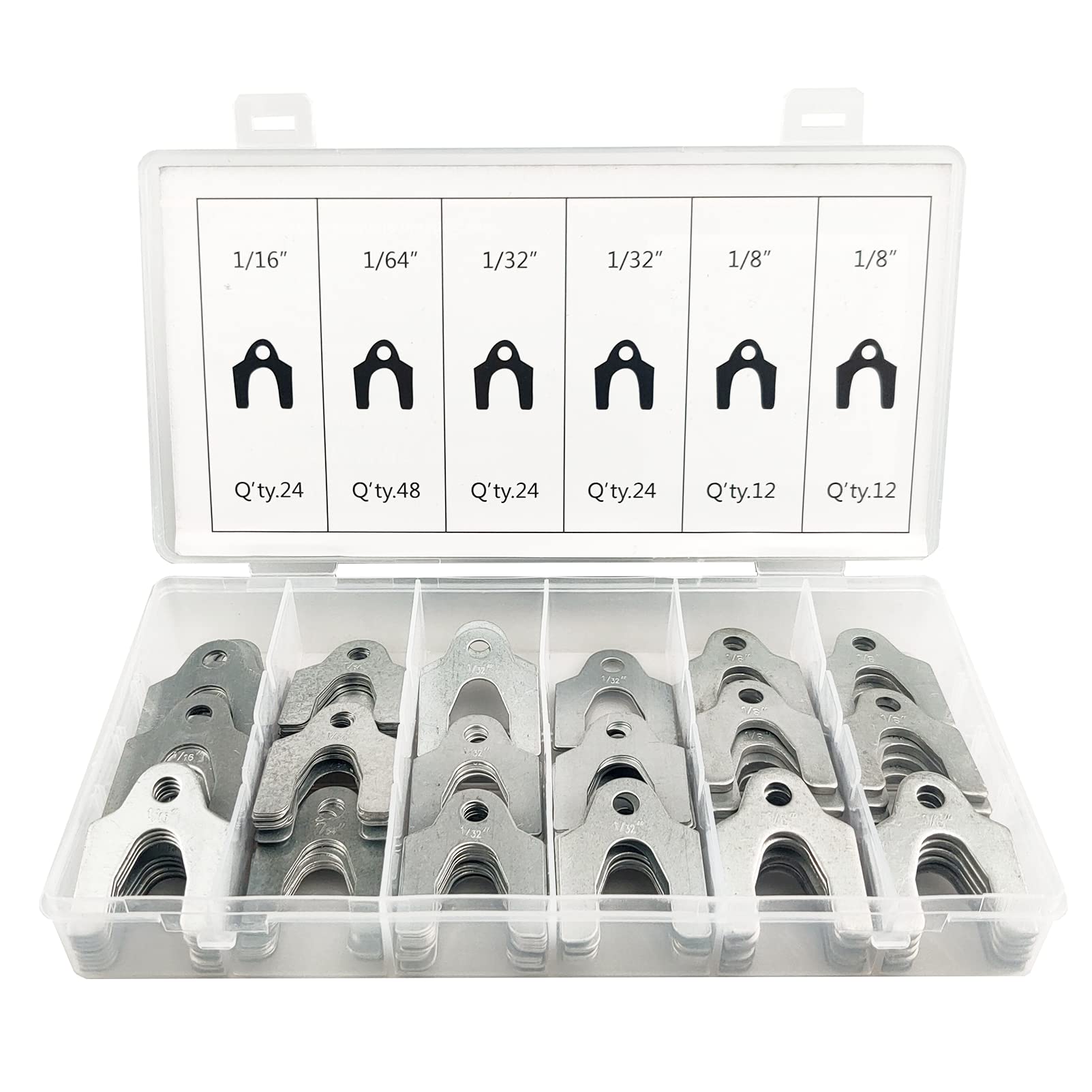 MUFFINMAN front packaging showing the full 144-piece shim set and organizer benefit