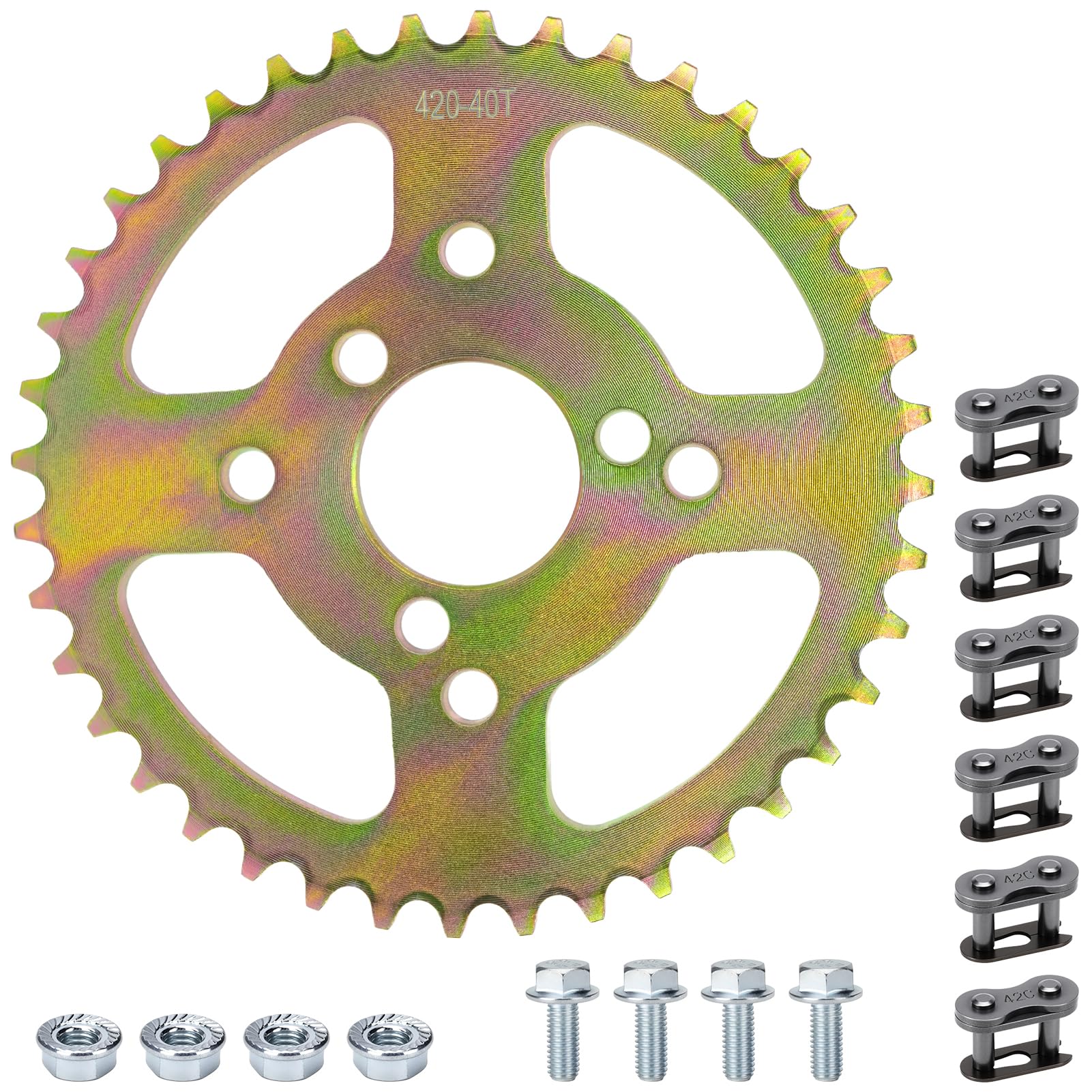 MurDvll front view of 40T sprocket showing bolt holes and tooth profile benefit durability