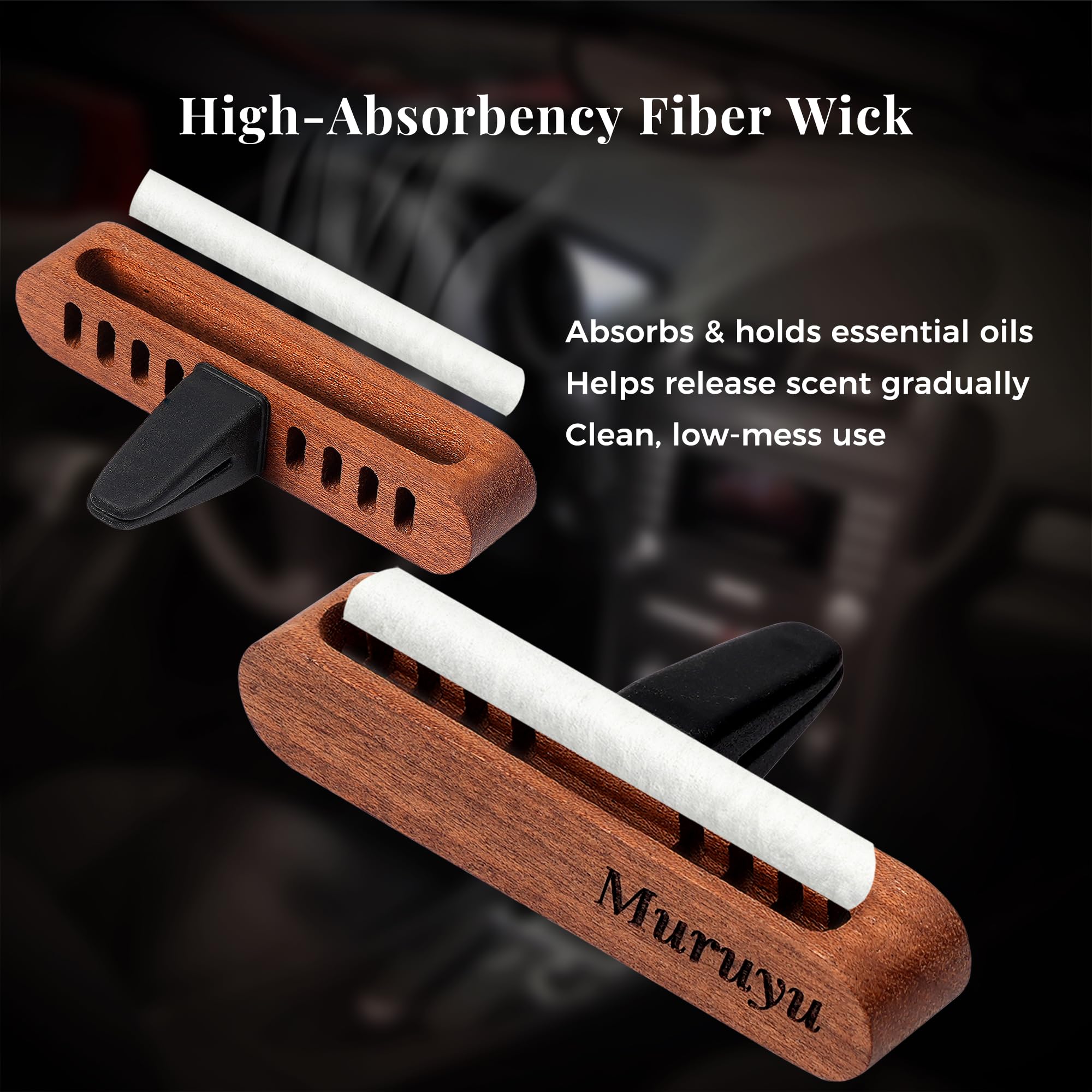 Muruyu open-top fiber wick shown ready for essential oil drops and easy refilling
