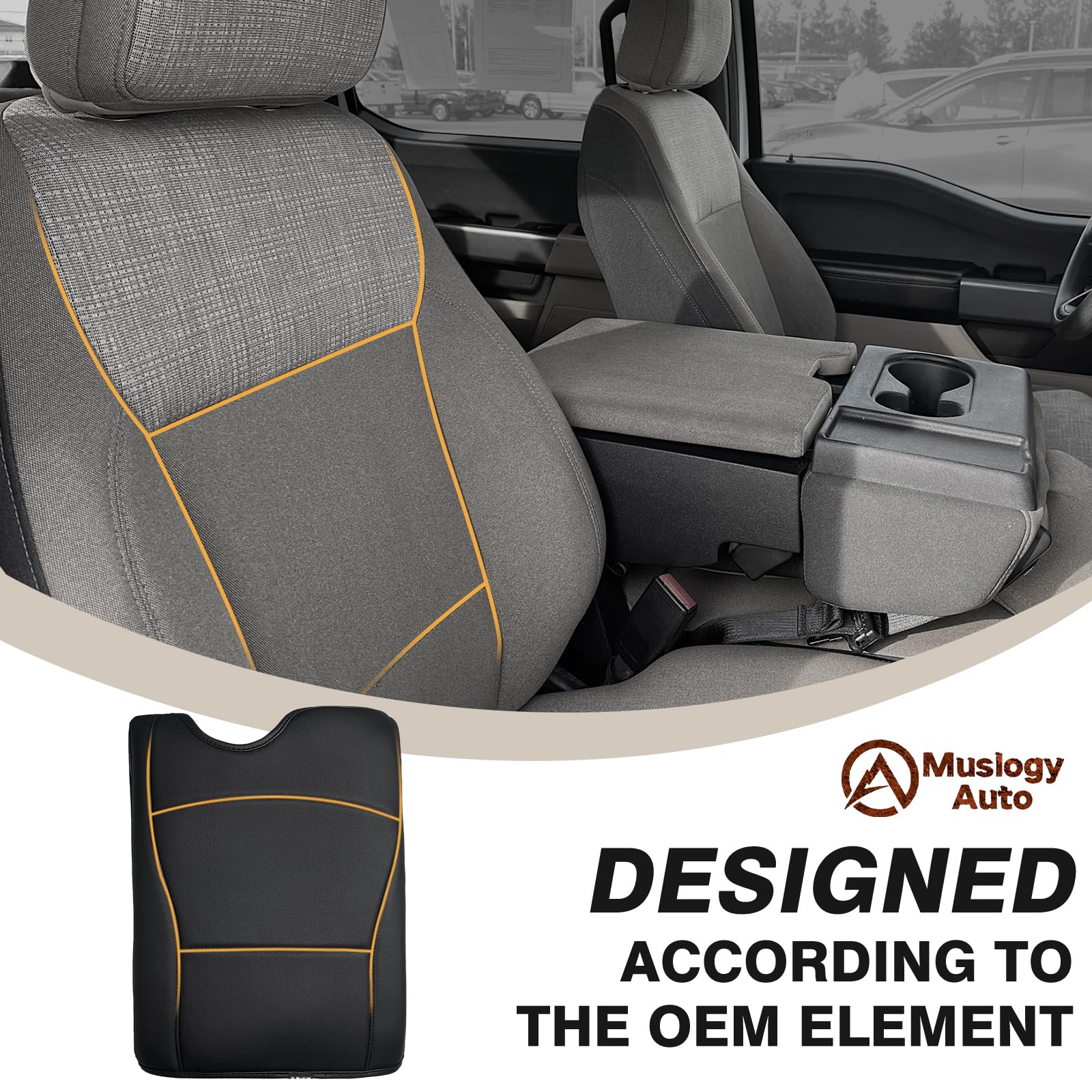 Muslogy armrest cover installed in Ford truck demonstrating improved comfort