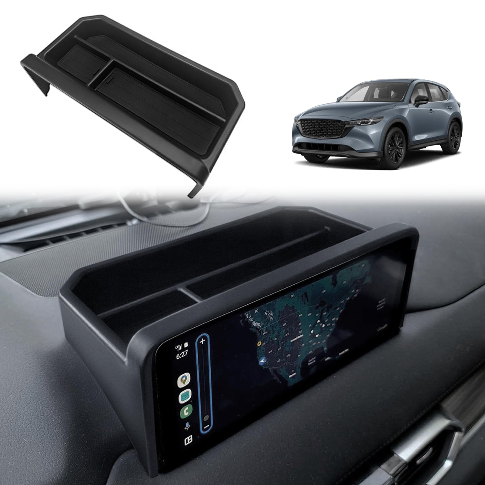 Muslogy front view installed in Mazda CX‑5 console showing neat storage benefit