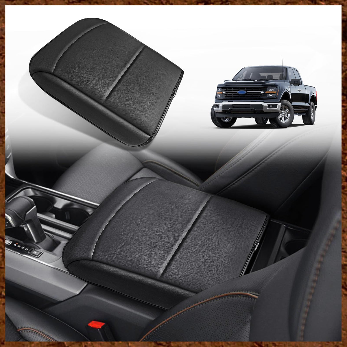 Muslogy front view of armrest cover showing packaging and fit benefit