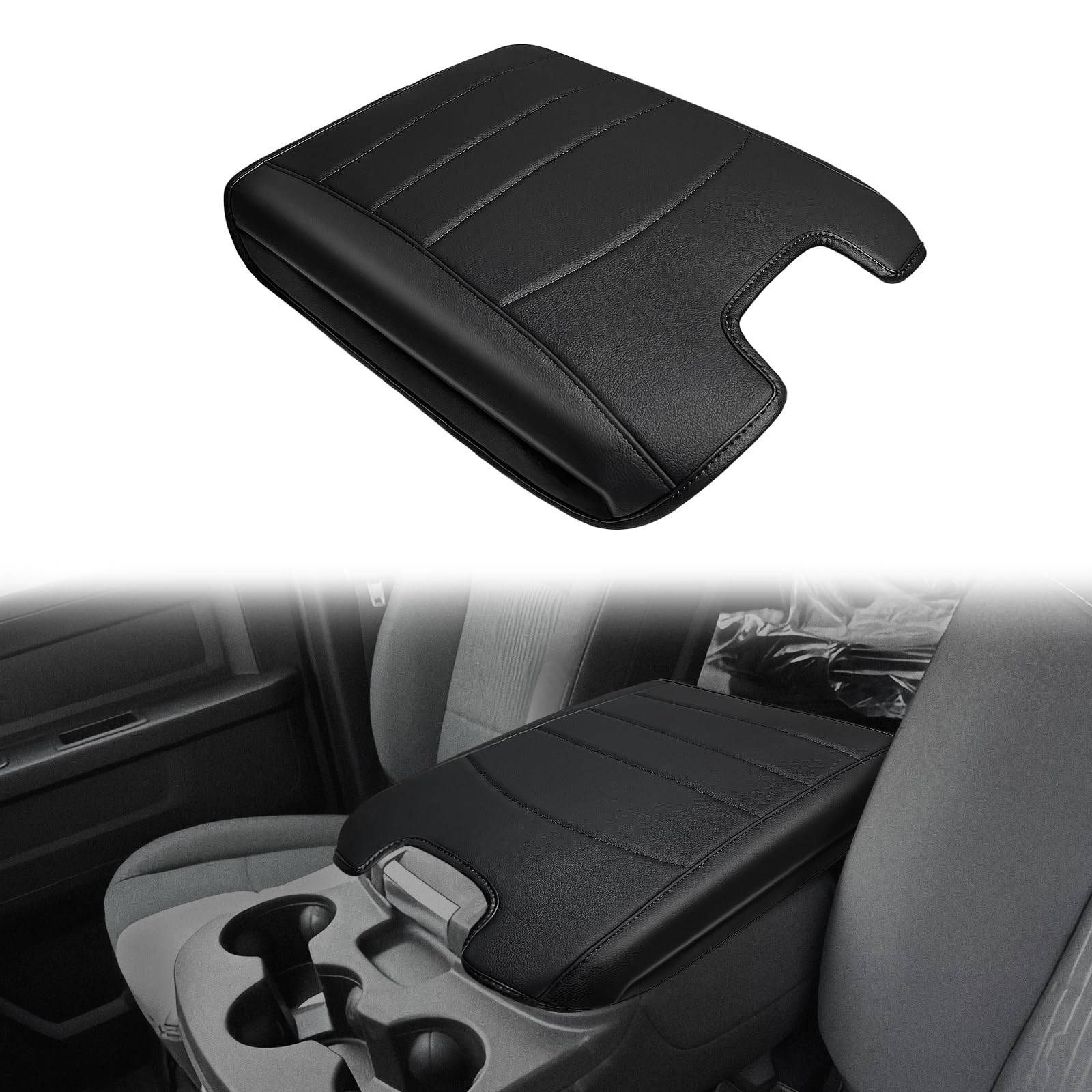 Muslogy armrest cover front view showing fit and neat finish for protection