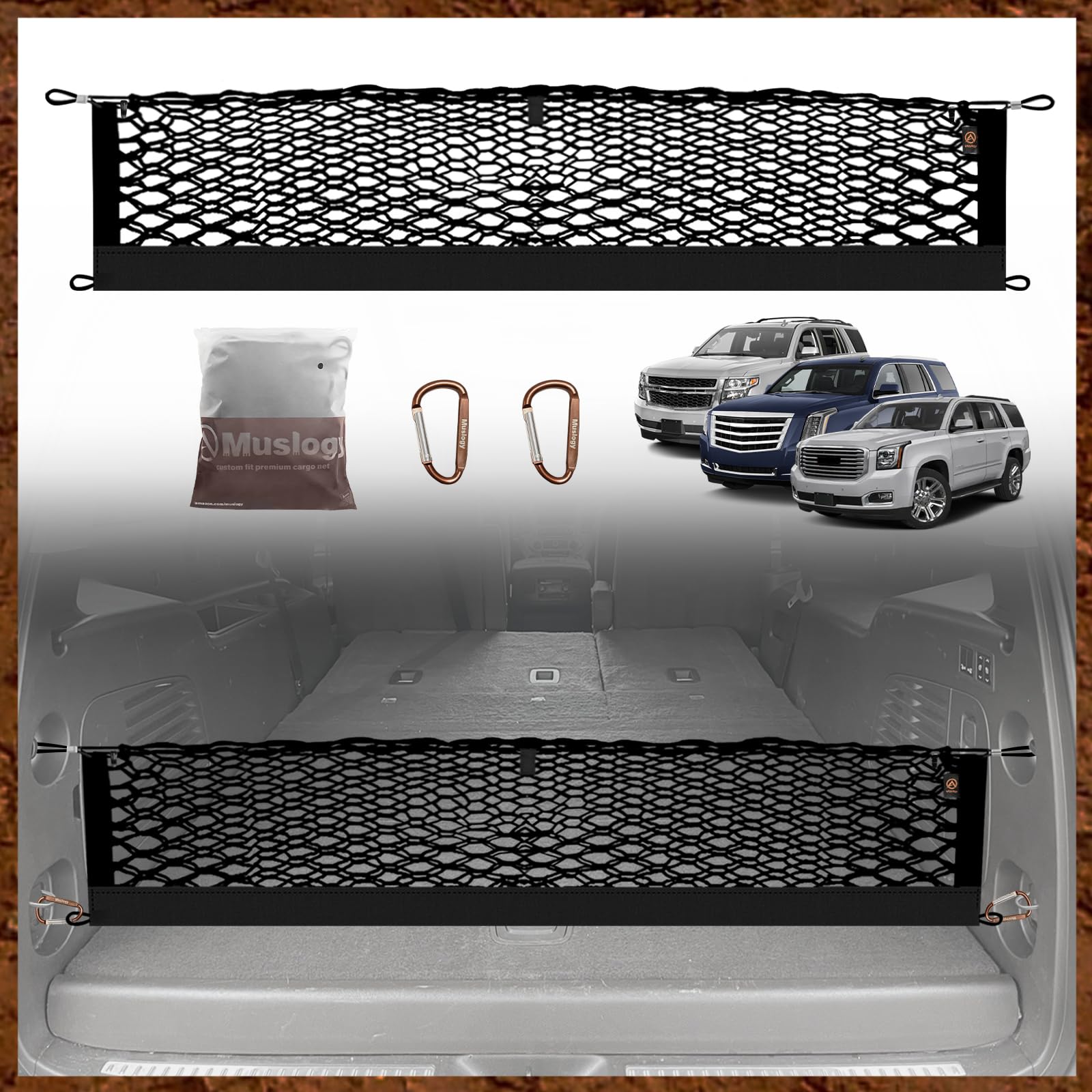 Muslogy front view installed in Tahoe showing tidy cargo and easy access