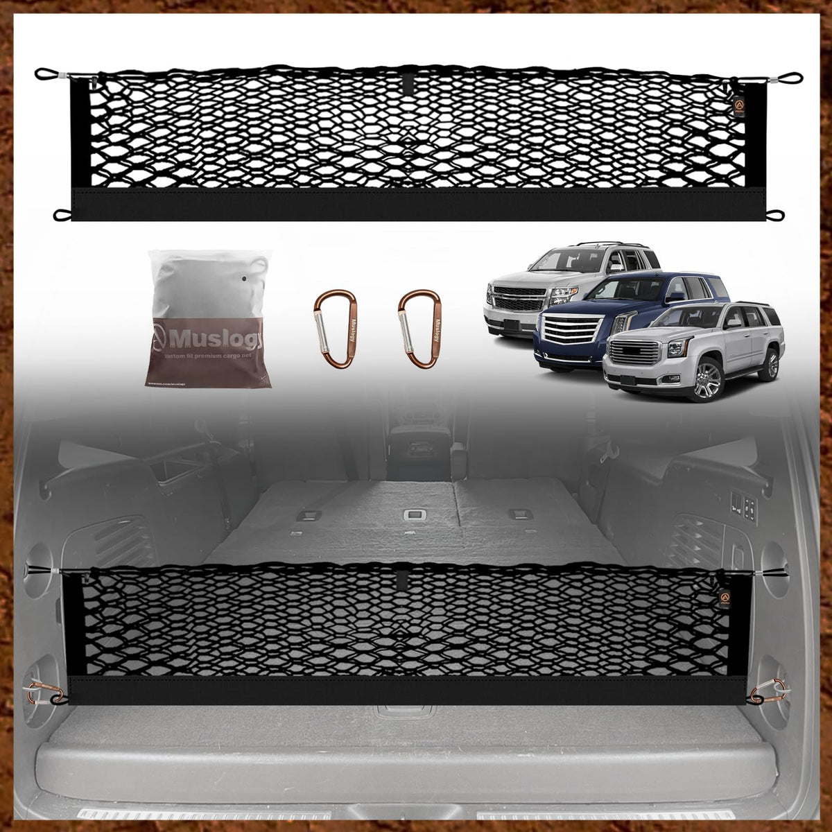 Muslogy front view installed in Tahoe showing tidy cargo and easy access