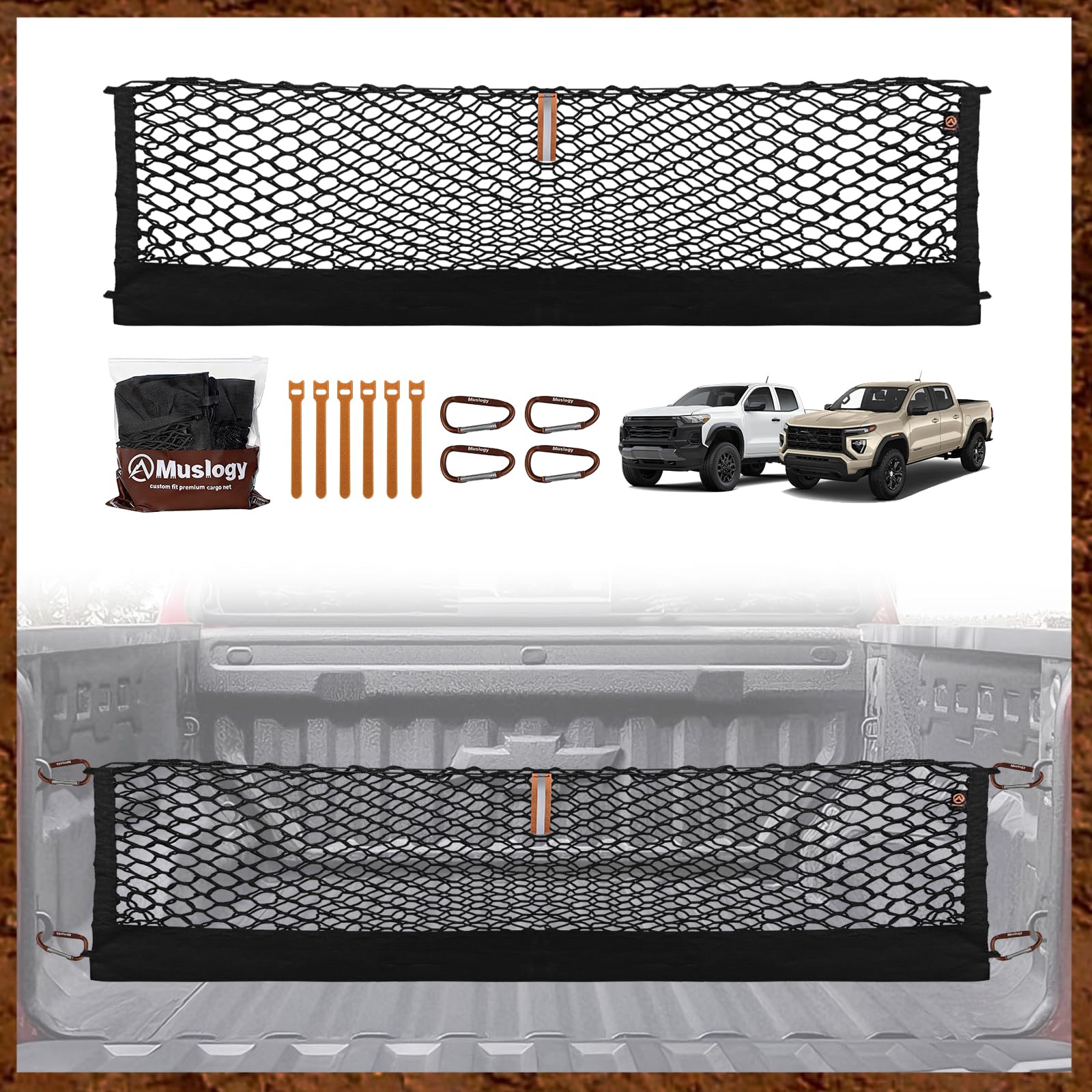Muslogy front view installed in Colorado bed showing secure containment