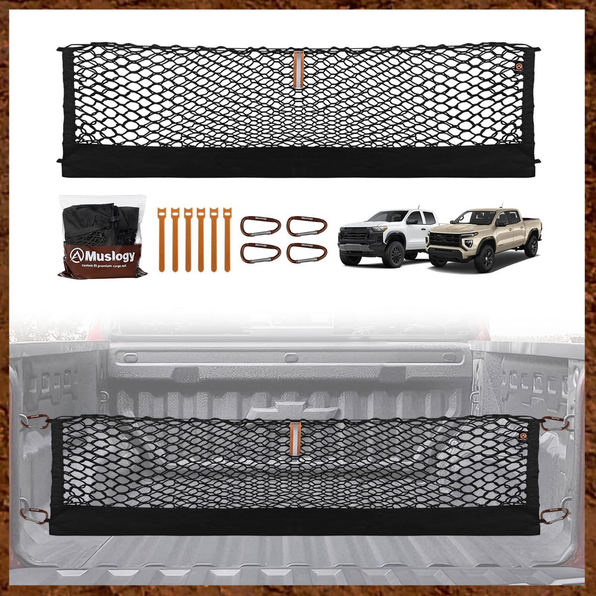 Muslogy front view installed in Colorado bed showing secure containment