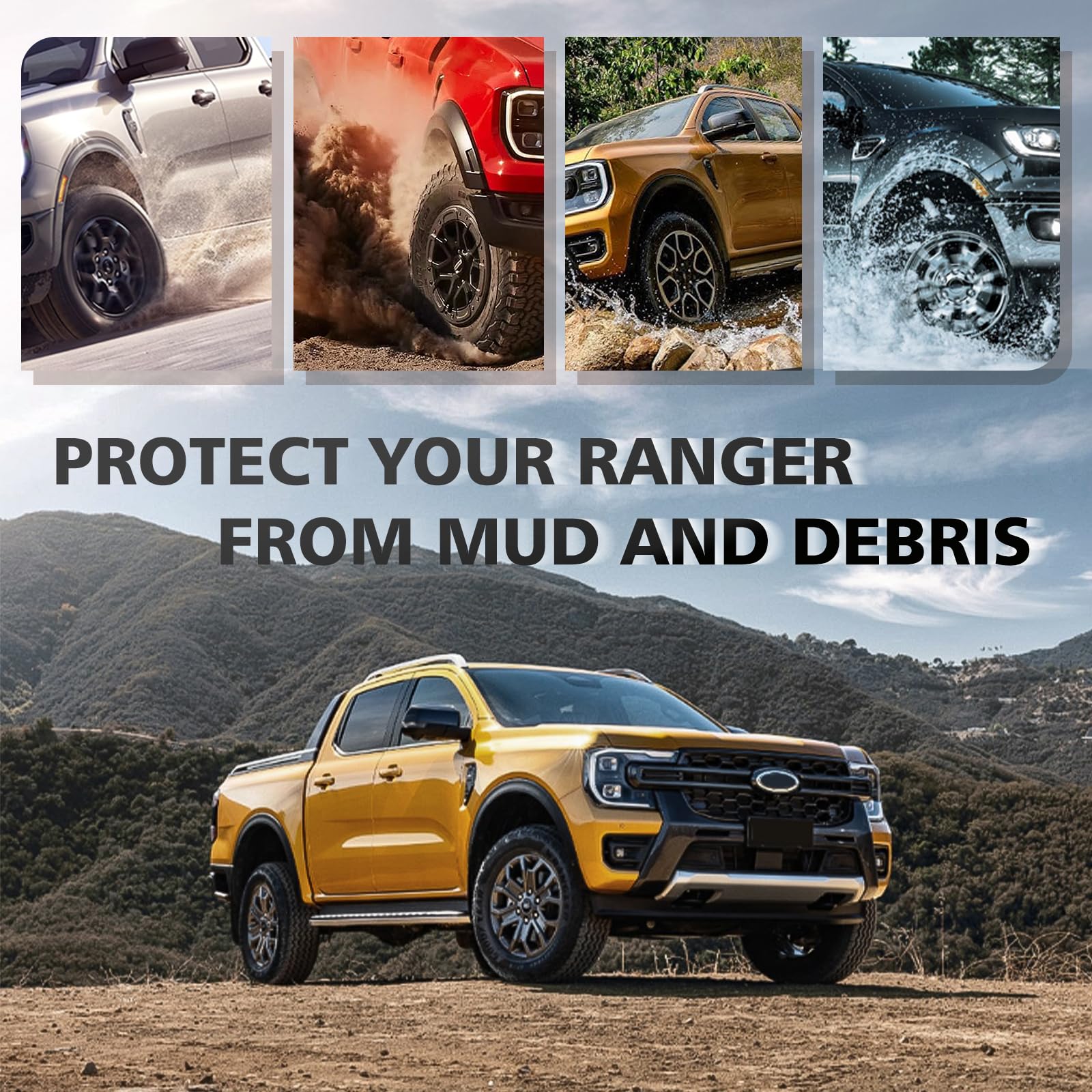 Muslogy front mud flap installed on Ranger reducing stone chip risk