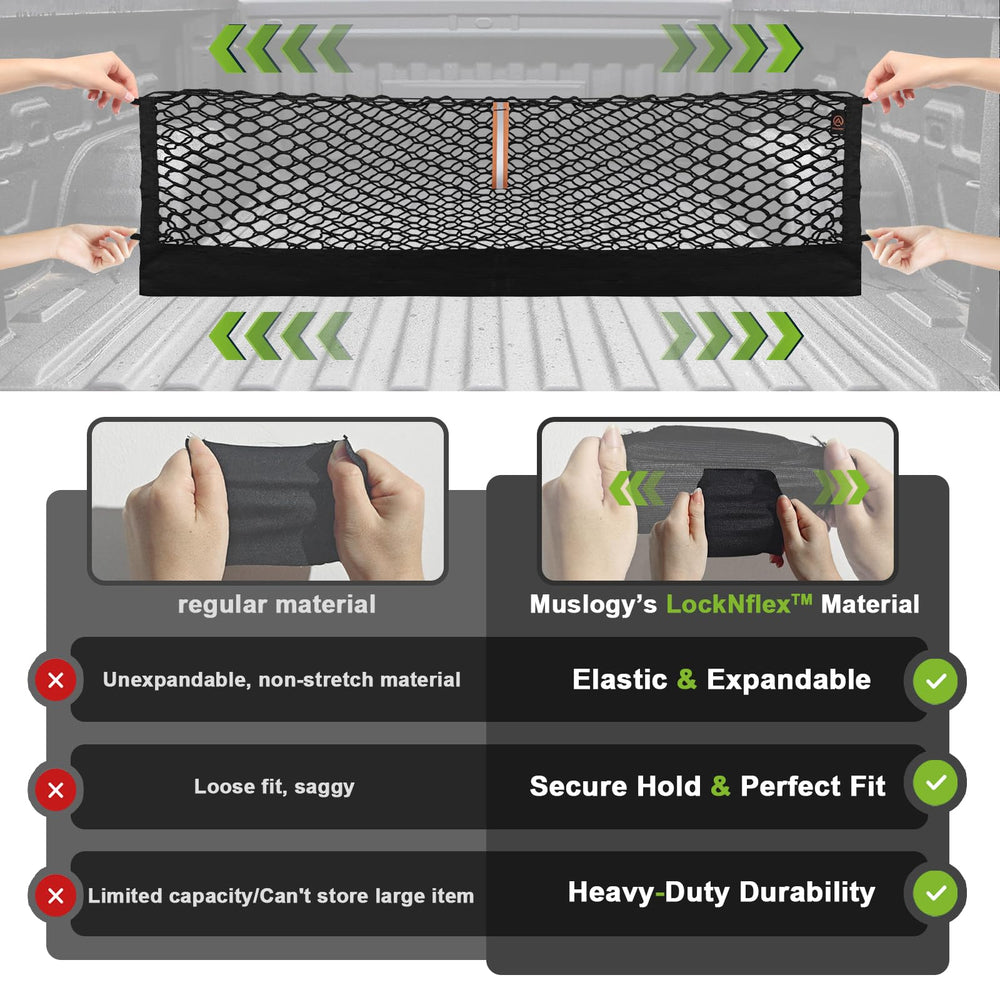 Muslogy installed cargo net in truck bed reducing item movement while driving
