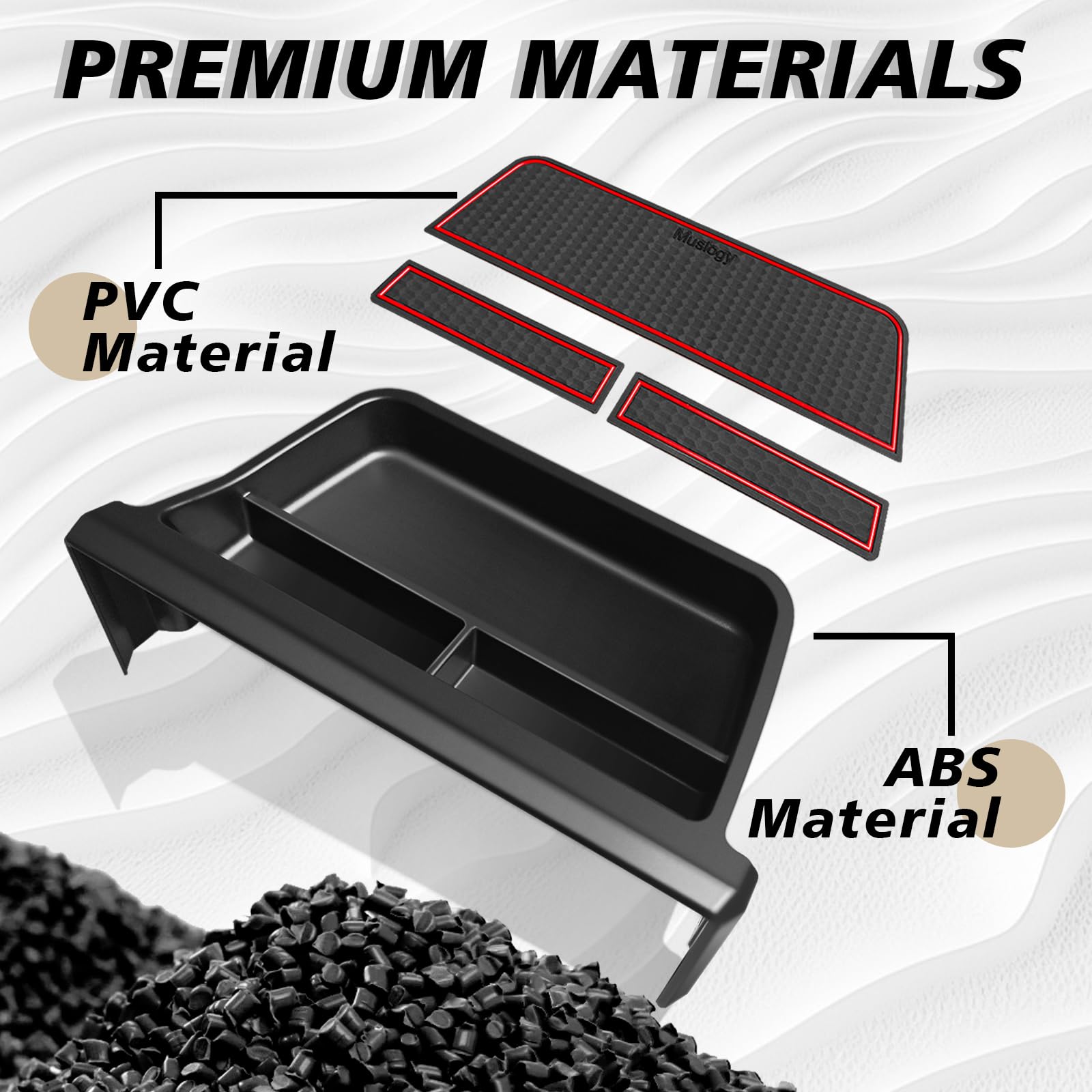 Muslogy label and ABS material closeup indicating durable heat-resistant build