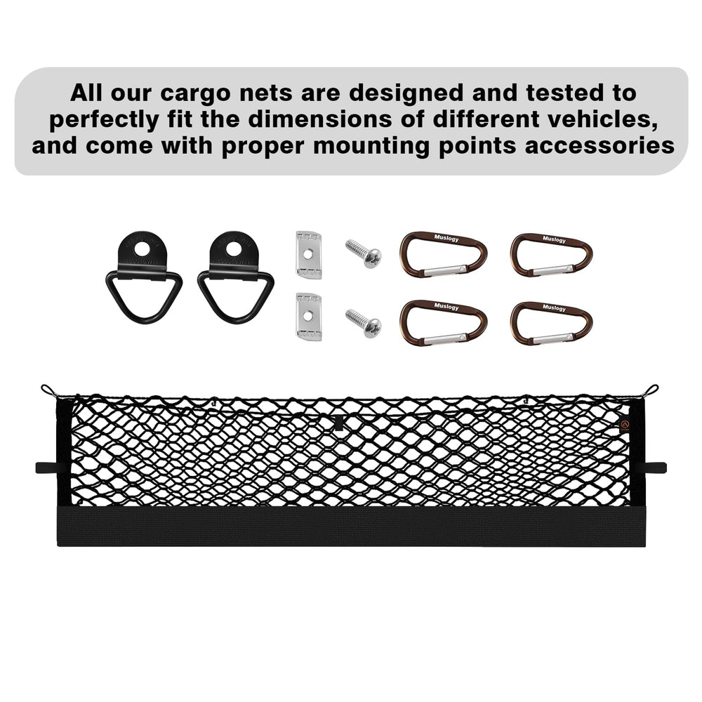 Muslogy cargo net in camping setup securing gear for safe transport