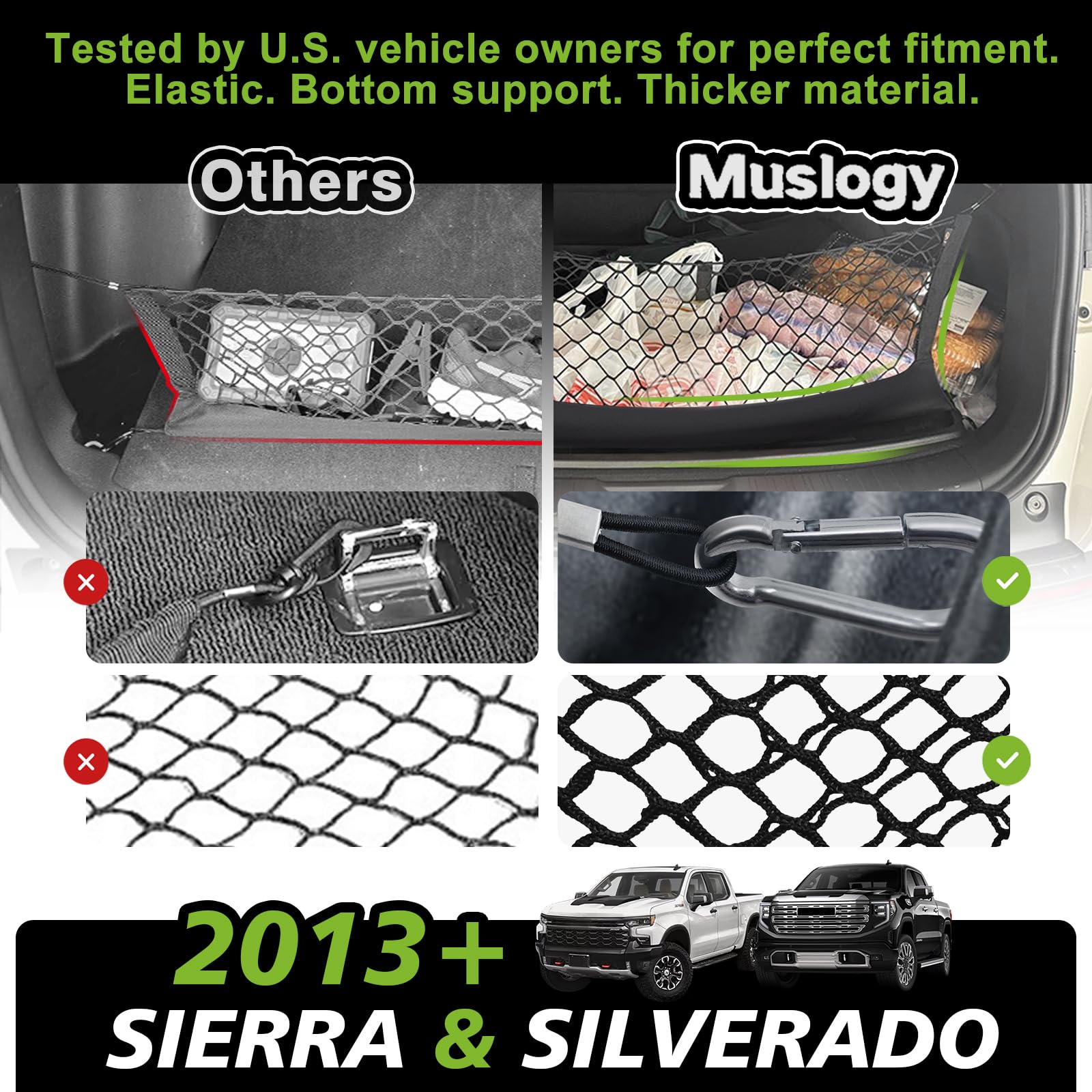 Muslogy six mounting points anchored in truck bed for stable hold