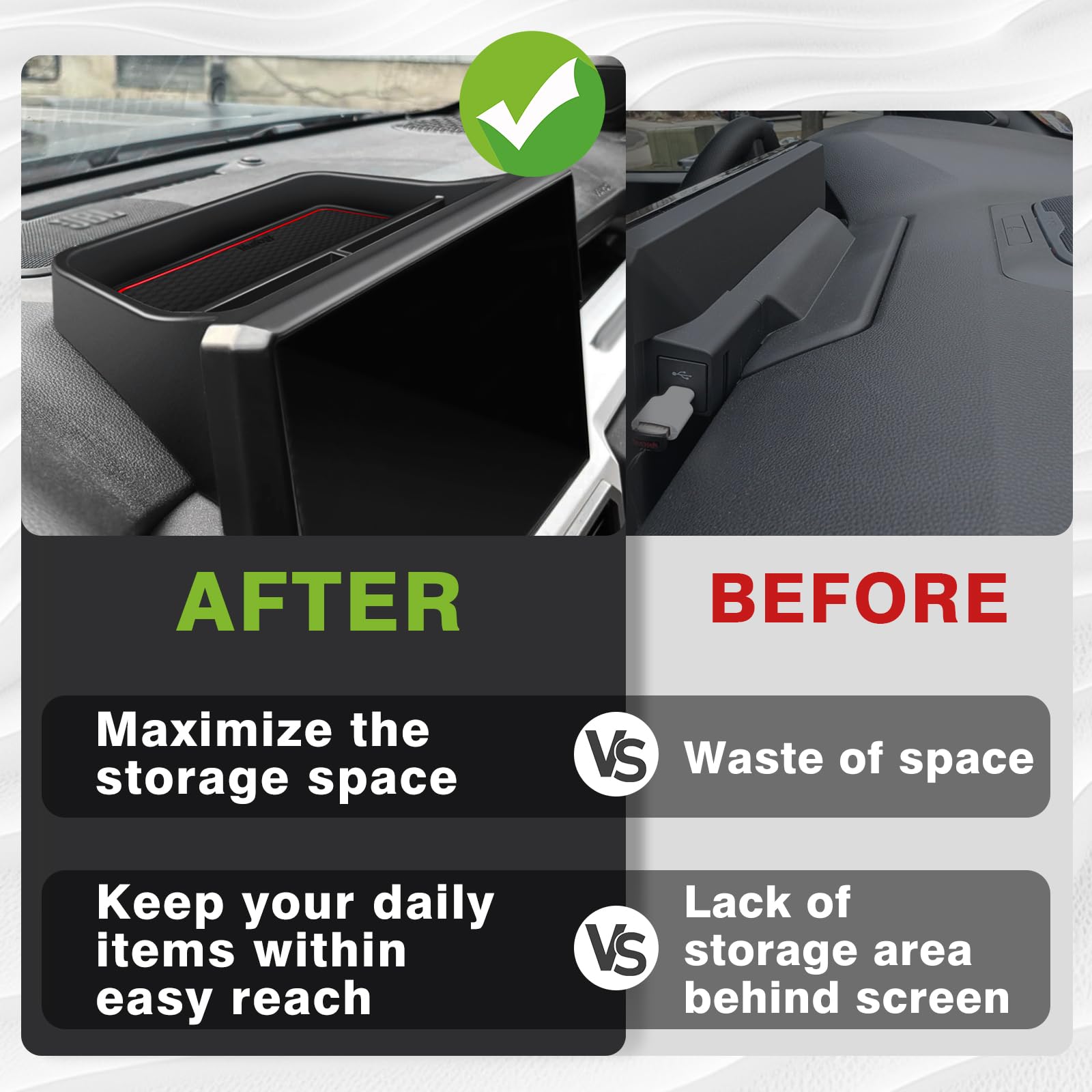 Muslogy side profile installed behind 14-inch screen demonstrating secure fit