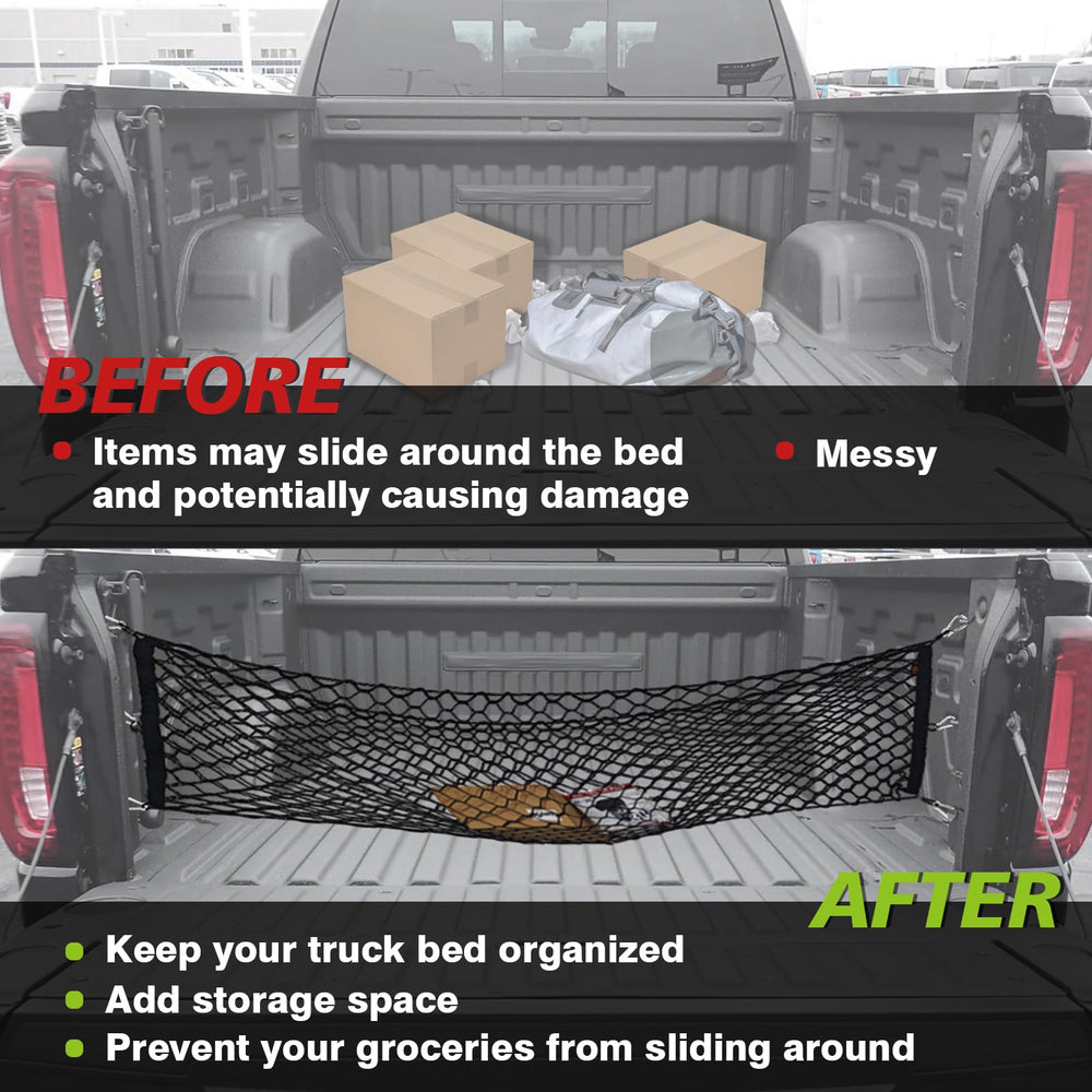 Muslogy cargo net beside toolbox and ruler showing correct scale fit