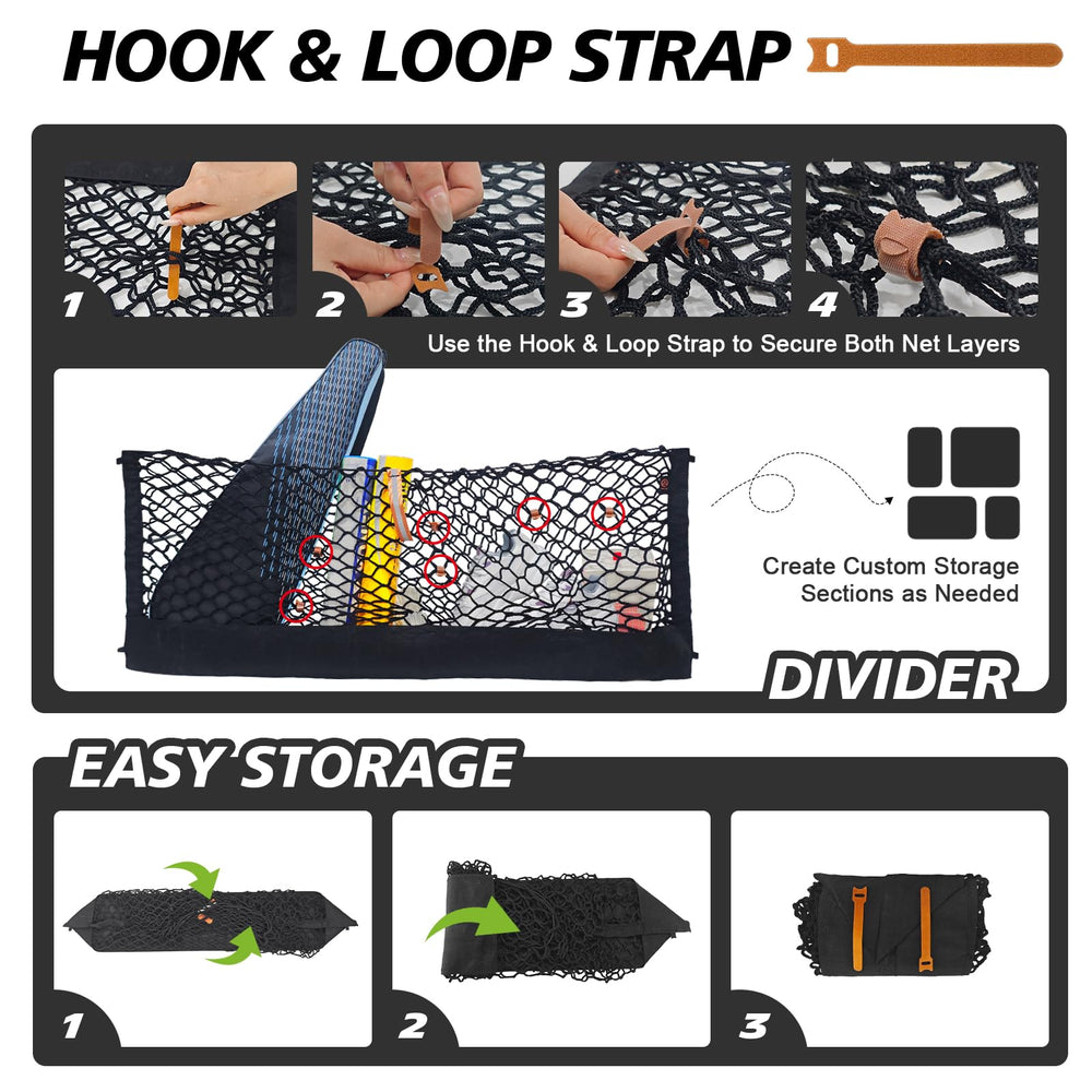 Muslogy cargo net containing groceries and tools protecting items from falling